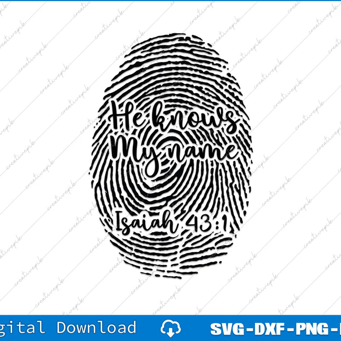 He Knows My Name Isaiah 43-1 SVG PNG Cutting Printable Files