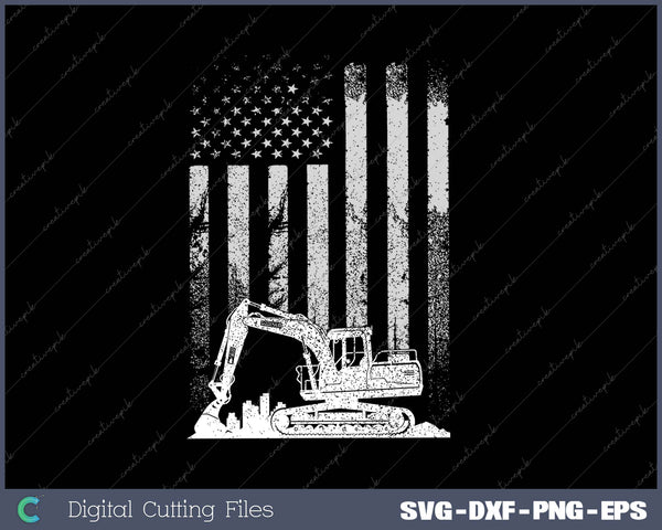 Heavy Equipment Operator Excavator USA Flag For Construction Worker