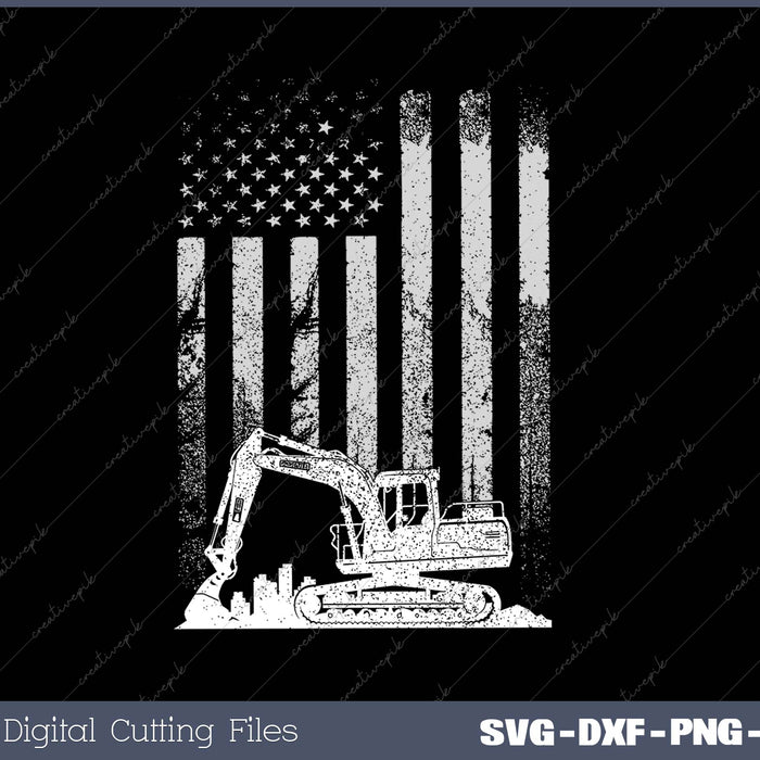 Heavy Equipment Operator Excavator USA Flag For Construction Worker