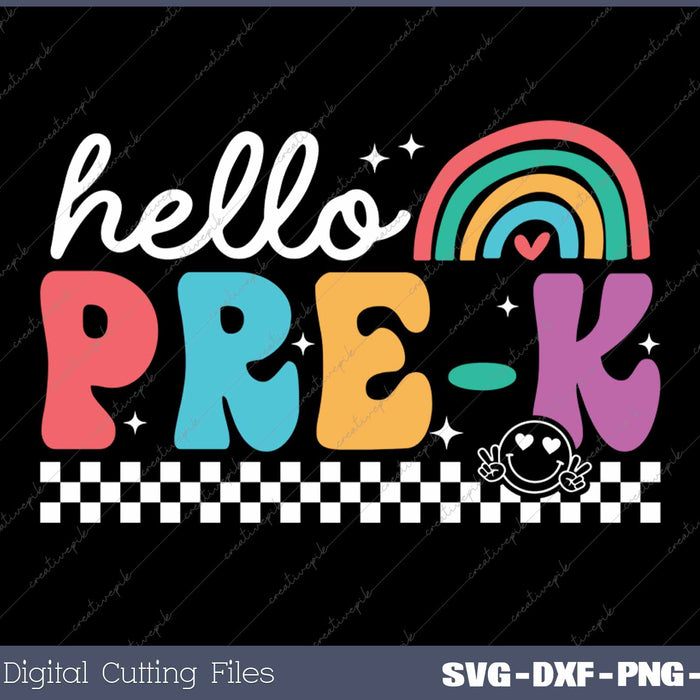 Hello Pre-k Retro Back To School First Day Of School SVG PNG Cutting Printable Files