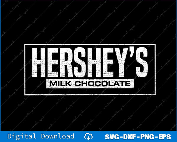 Hershey's Milk Chocolate logo on a black background with digital download options.