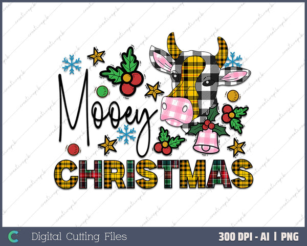 Highland Cow Mooey Christmas AI PNG Sublimation File