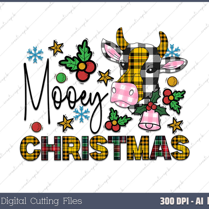 Highland Cow Mooey Christmas AI PNG Sublimation File