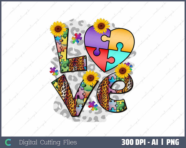 Hippie Love Sublimation Transfer Print Autism AI PNG Sublimation File