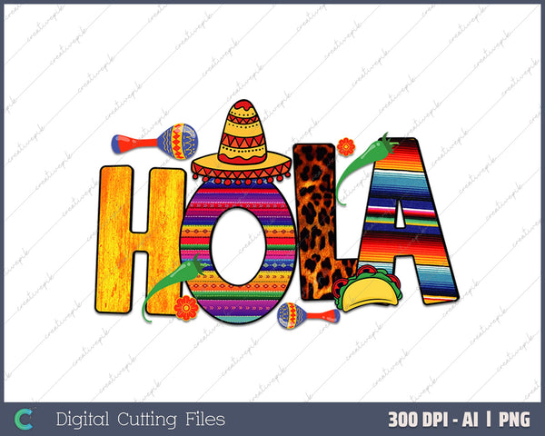 Hola hello in Spanish AI PNG Sublimation Files