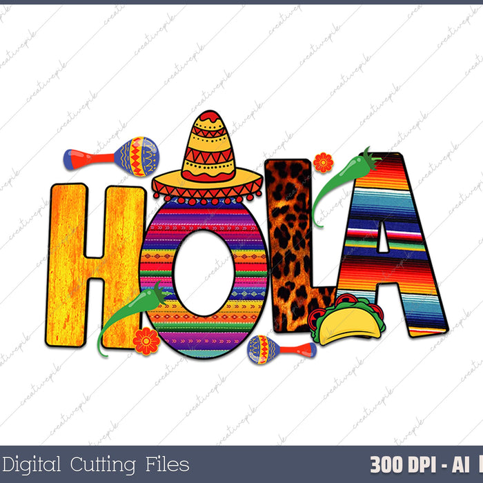 Hola hello in Spanish AI PNG Sublimation Files