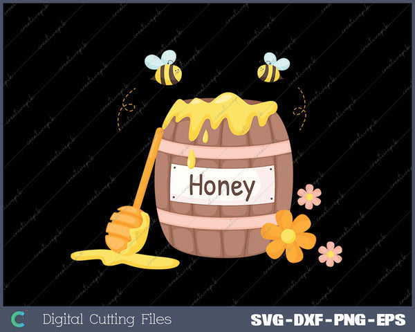 Honey Pot With Honey Bees SVG PNG Cutting Printable Files