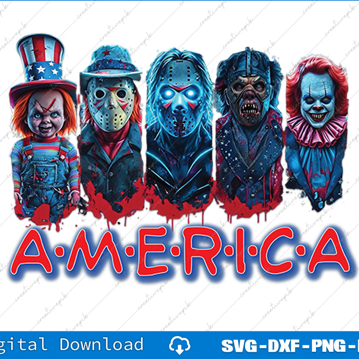 Horror 4th Of July Friends Horror Characters SVG PNG Cutting Printable File