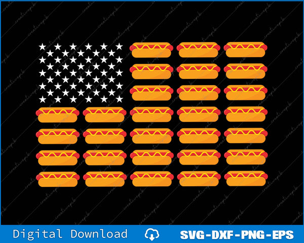 Hot Dog American Flag July 4th Patriotic Summer BBQ SVG PNG Printable File