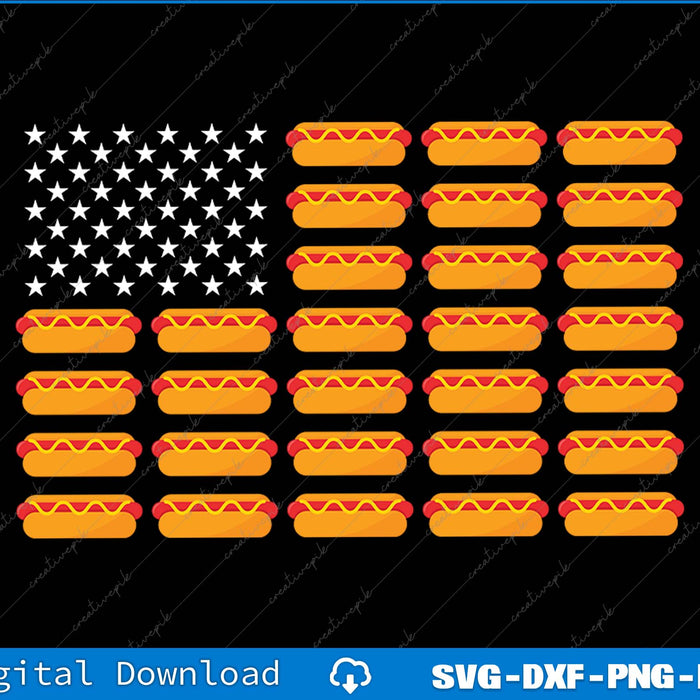 Hot Dog American Flag July 4th Patriotic Summer BBQ SVG PNG Printable File