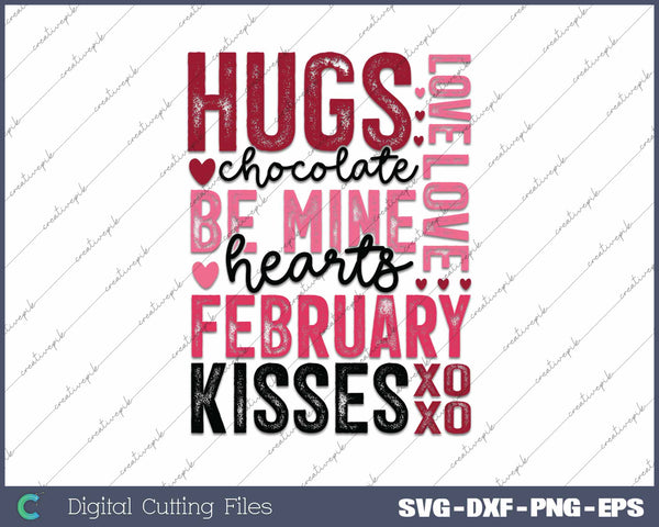 Hugs Kisses Xoxo Valentine's Day SVG PNG Cutting Printable Files