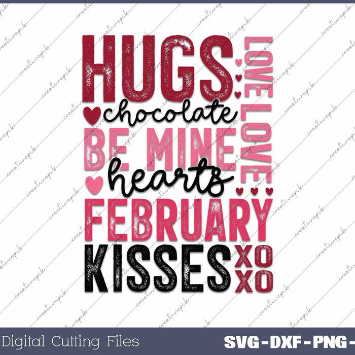 Hugs Kisses Xoxo Valentine's Day SVG PNG Cutting Printable Files