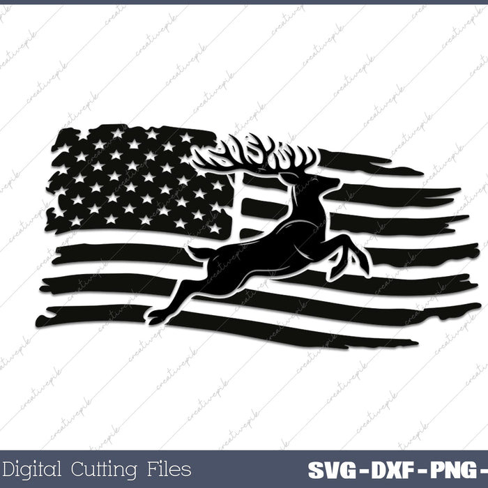 Hunting Deer Flag SVG DXF PNG Cutting File