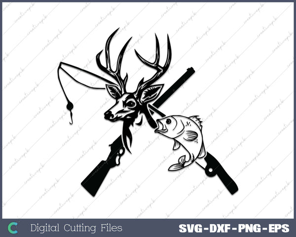 Hunting Deer And Fish SVG PNG Cutting Printable Files