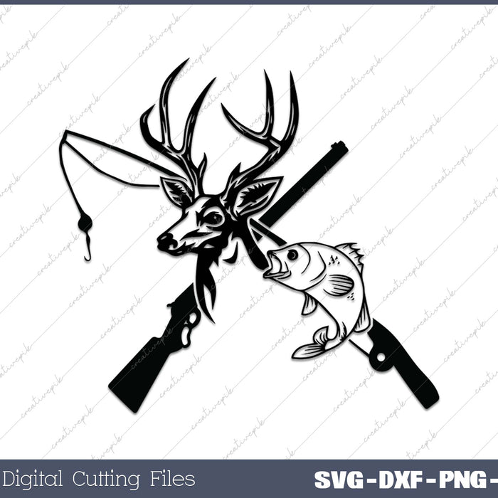 Hunting Deer And Fish SVG PNG Cutting Printable Files