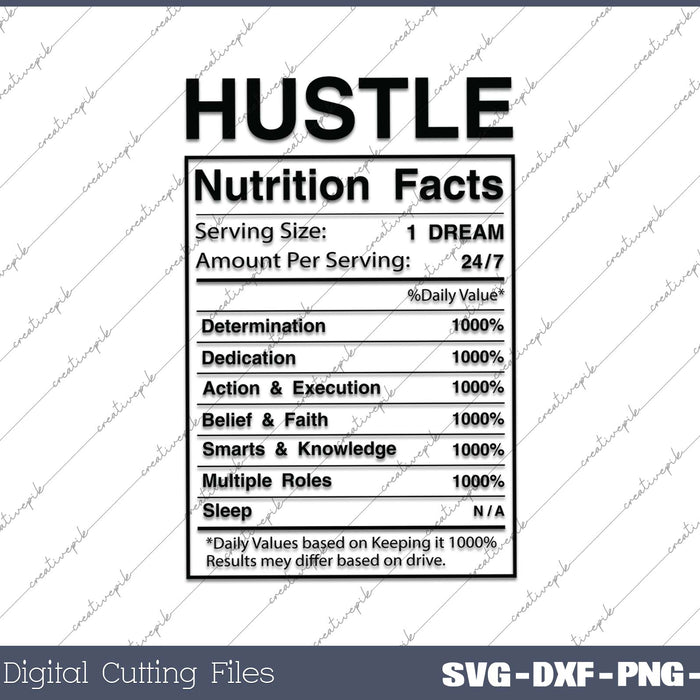 Hustle Nutritional Facts SVG PNG Cutting Printable Files