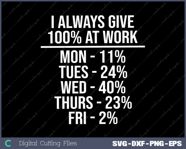 I Always Give 100% At Work Funny Work Quotes Humor Sarcastic