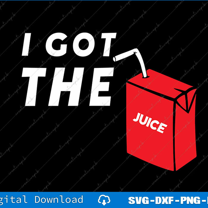 Red juice box with straw and 'I Got The Juice' text on a black background