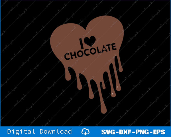 Heart-shaped chocolate design with 'I ❤️ CHOCOLATE' text on a black background