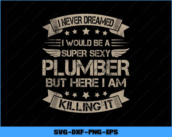 Text graphic with humorous plumber quote on a black background