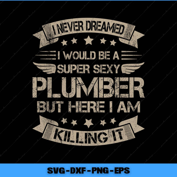 Text graphic with humorous plumber quote on a black background
