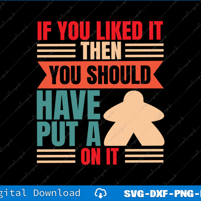 Vintage-style graphic with text and a meeple figure on a black background