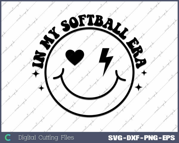 In My Softball Era Retro Smiley Face SVG PNG Cutting Printable Files