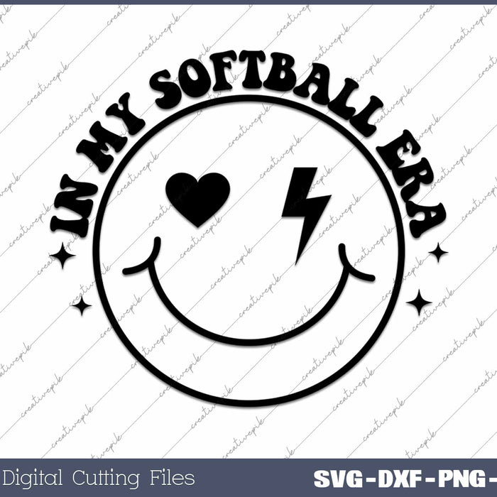 In My Softball Era Retro Smiley Face SVG PNG Cutting Printable Files