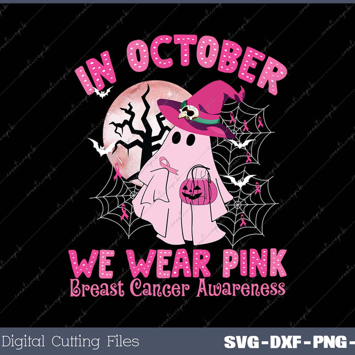 In October We Wear Pink Cancer Survivor Halloween Ghost 