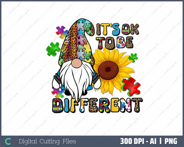 Its Ok To Be Different Autism Awareness AI PNG Sublimation File