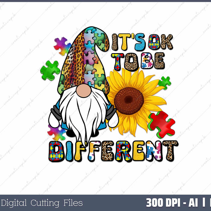 Its Ok To Be Different Autism Awareness AI PNG Sublimation File