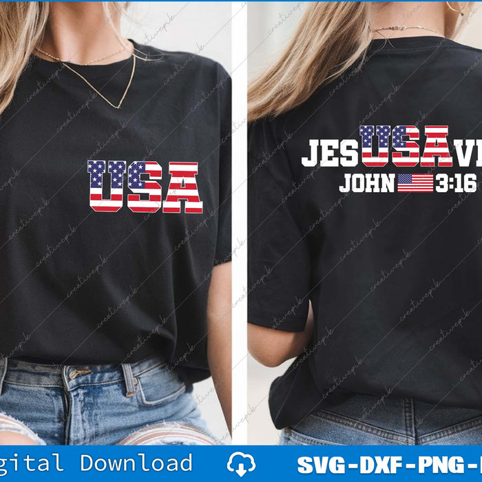 Jesus Saves JesUSAves USA Flag Christian Patriotic SVG PNG Back And Front Files