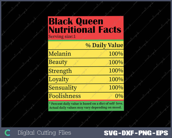 Juneteenth Black Queen Nutritional Facts Melanin Women Girls