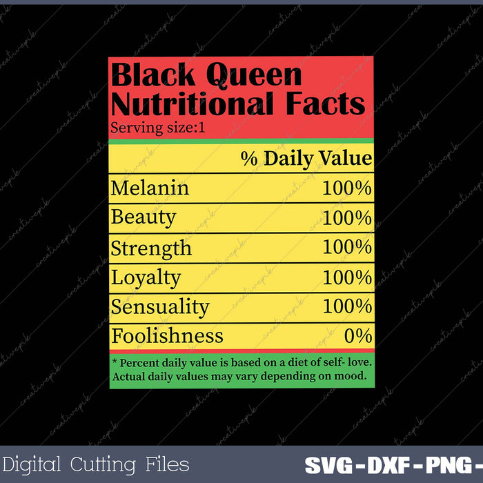 Juneteenth Black Queen Nutritional Facts Melanin Women Girls