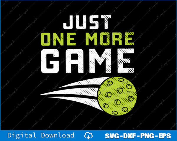 Lawn bowling design with text 'Just One More Game' on a black background