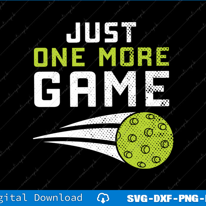 Lawn bowling design with text 'Just One More Game' on a black background