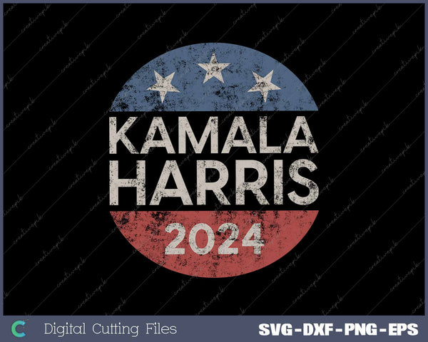 Kamala Harris 2024 For President Retro Button Election SVG PNG Printable Files