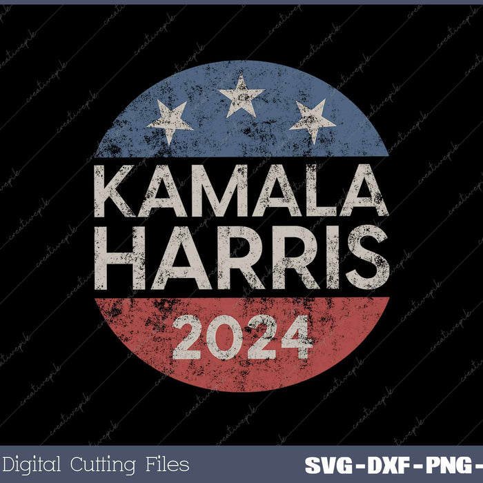 Kamala Harris 2024 For President Retro Button Election SVG PNG Printable Files