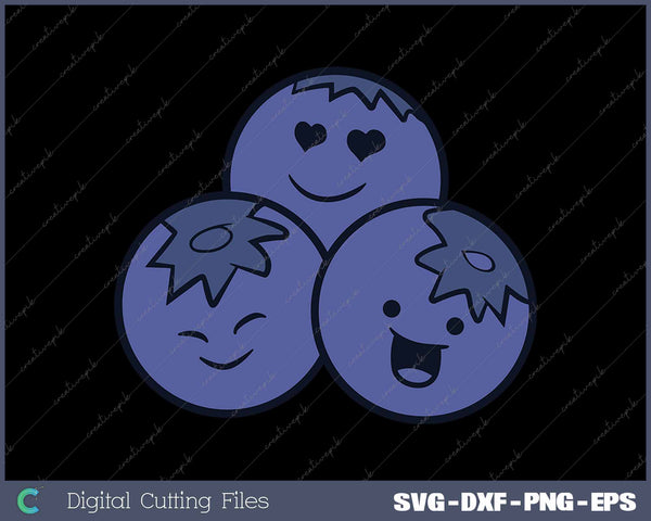 Kawaii Cute Blueberry Fruit Love Blueberries SVG PNG Cutting Printable Files