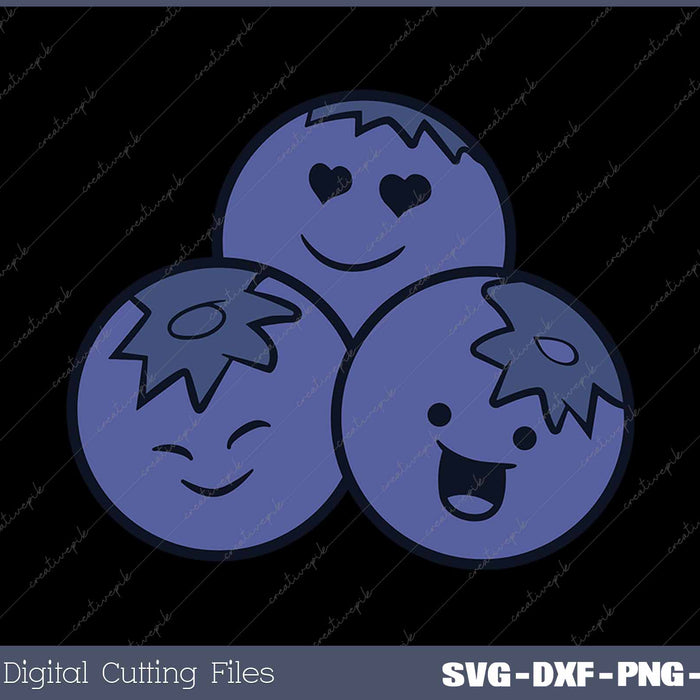 Kawaii Cute Blueberry Fruit Love Blueberries SVG PNG Cutting Printable Files