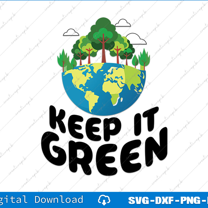 Illustration of a globe with trees and 'Keep It Green' text on a white background.