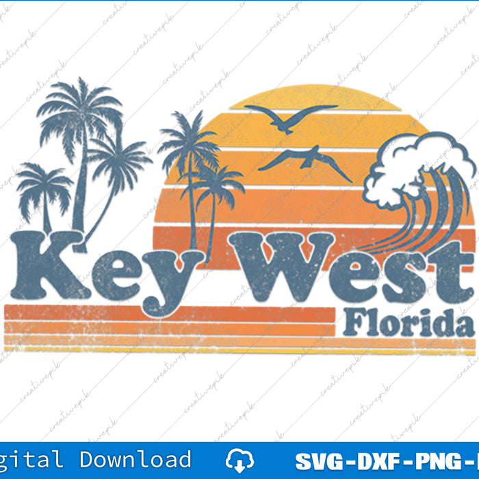 Key West Florida Beach Vintage Spring Break Vacation Retro SVG Files