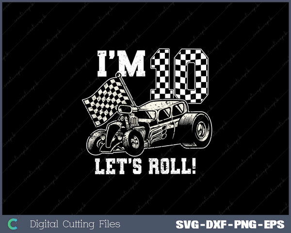 Kids 10 Year Old 10th Racing Racecar Birthday Party Boys Girls SVG Cut files