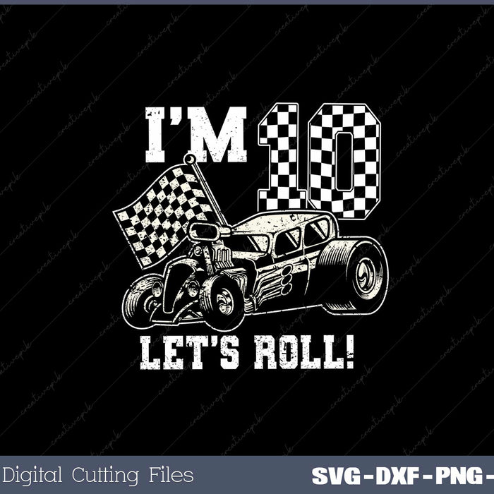 Kids 10 Year Old 10th Racing Racecar Birthday Party Boys Girls SVG Cut files