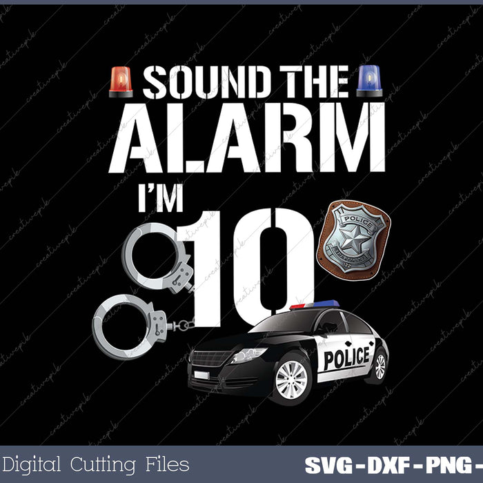 Kids 10 Year Old Police Birthday Officer Cop Car 10th Gift For Boy SVG PNG Cutting Printable Files