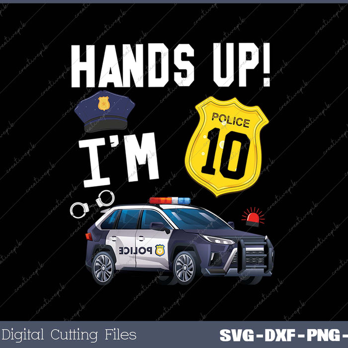 Kids 10th Birthday Policeman Boy Ten Year Old Police Officer SVG PNG Cutting Printable Files