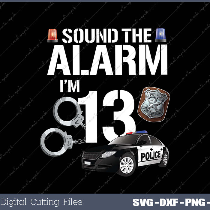 Kids 13 Year Old Police Birthday Officer Cop Car 13th Gift For Boy SVG PNG Cutting Printable Files