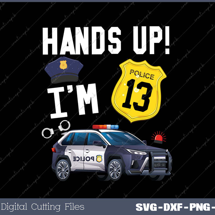 Kids 13th Birthday Policeman Boy Thirteen Year Old Police Officer SVG PNG Cutting Printable Files