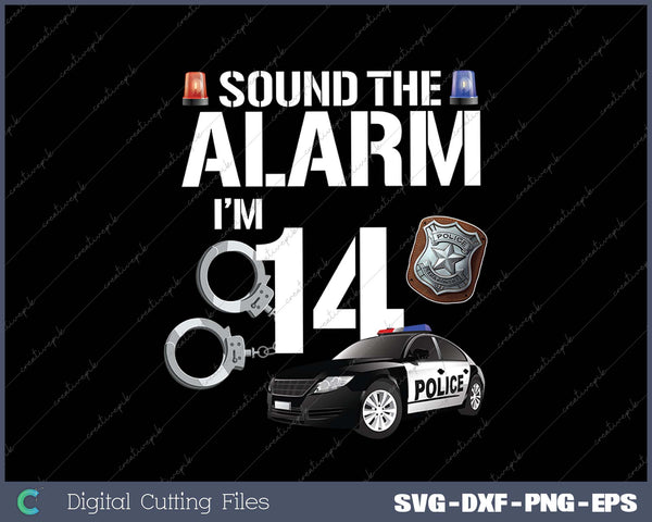 Kids 14 Year Old Police Birthday Officer Cop Car 14th Gift For Boy SVG PNG Cutting Printable Files