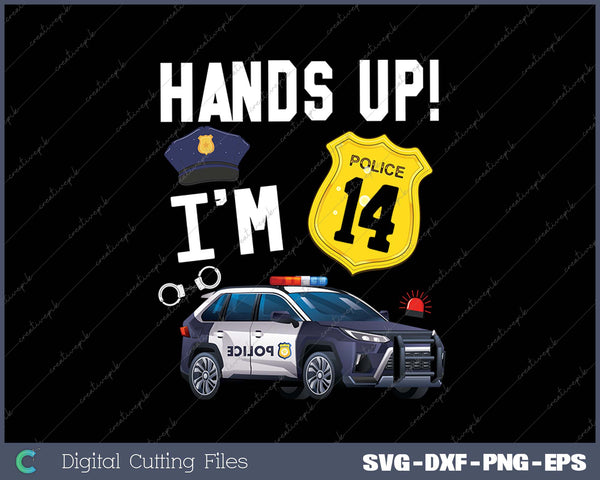 Kids 14th Birthday Policeman Boy Fourteen Year Old Police Officer SVG PNG Cutting Printable Files